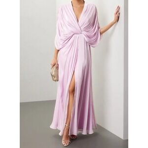 MSRP $880 Badgley Mischka Draped Dolman Sleeve Chiffon Gown Sz 2 Lavender Lilac
